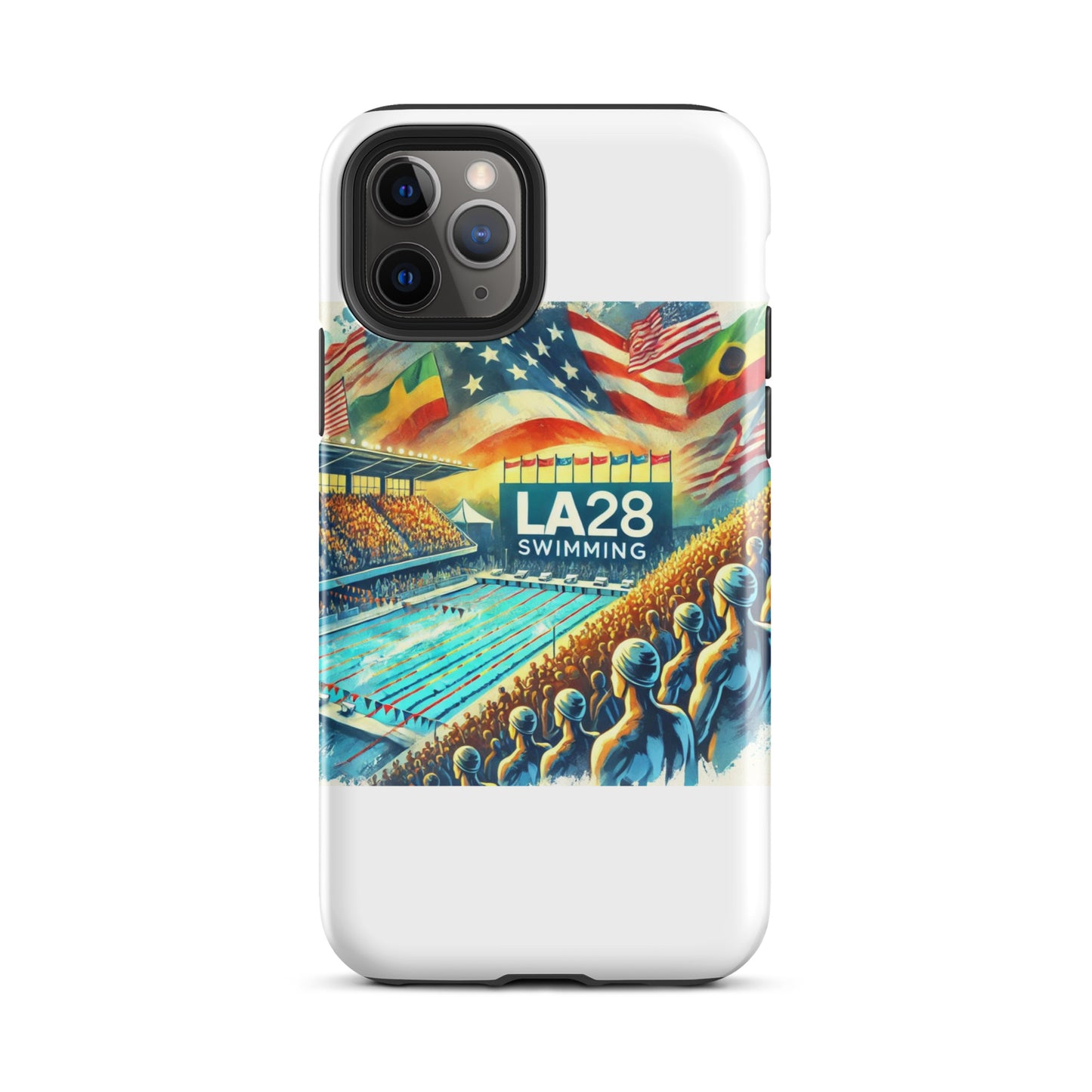 Vibrant Watercolor LA28 Swimming Crowd Logo | Energetic Olympic Swimming Art iPhone Case