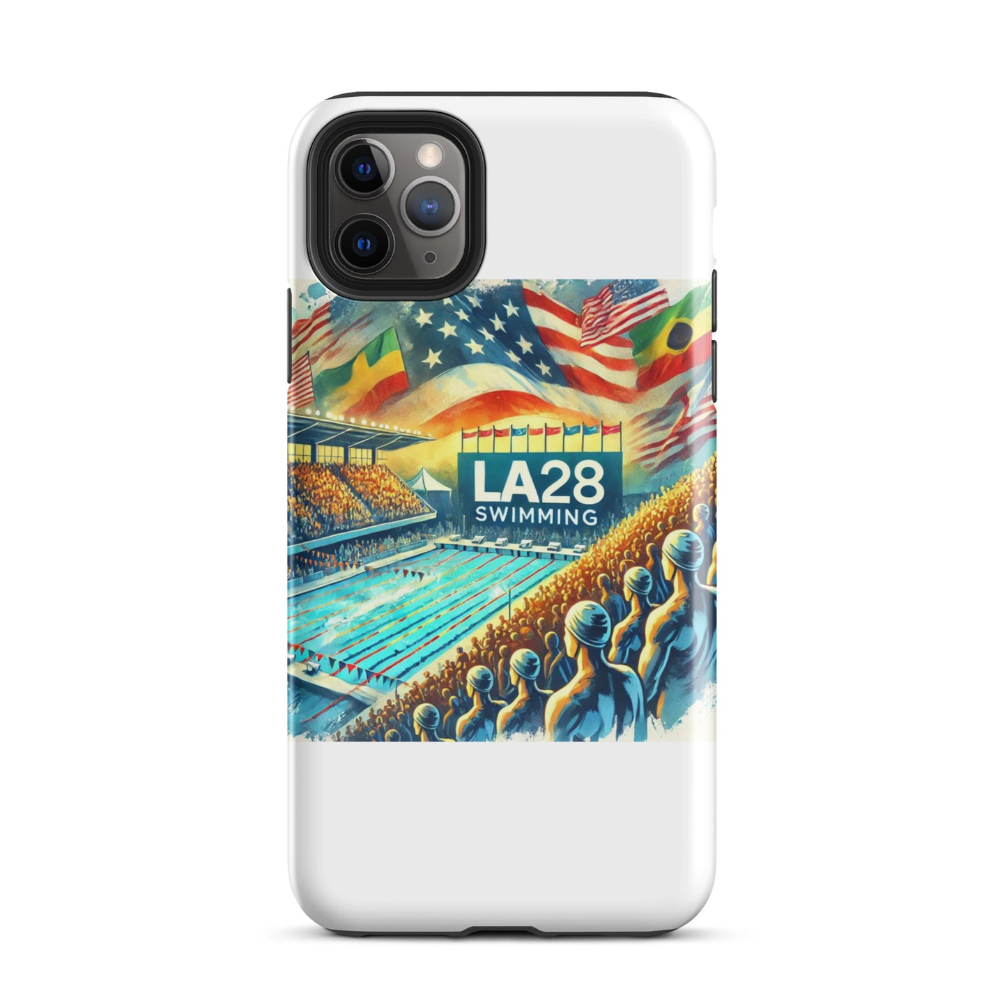 Vibrant Watercolor LA28 Swimming Crowd Logo | Energetic Olympic Swimming Art iPhone Case