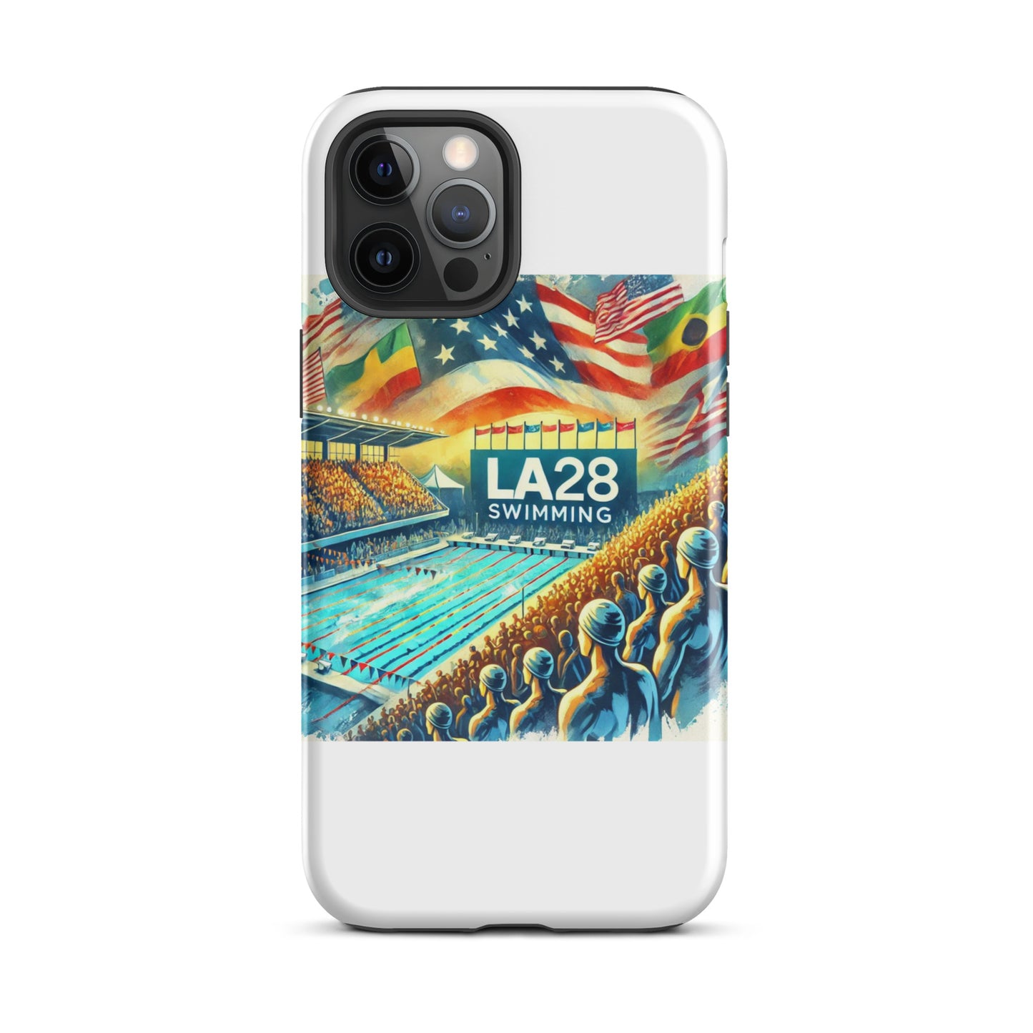 Vibrant Watercolor LA28 Swimming Crowd Logo | Energetic Olympic Swimming Art iPhone Case