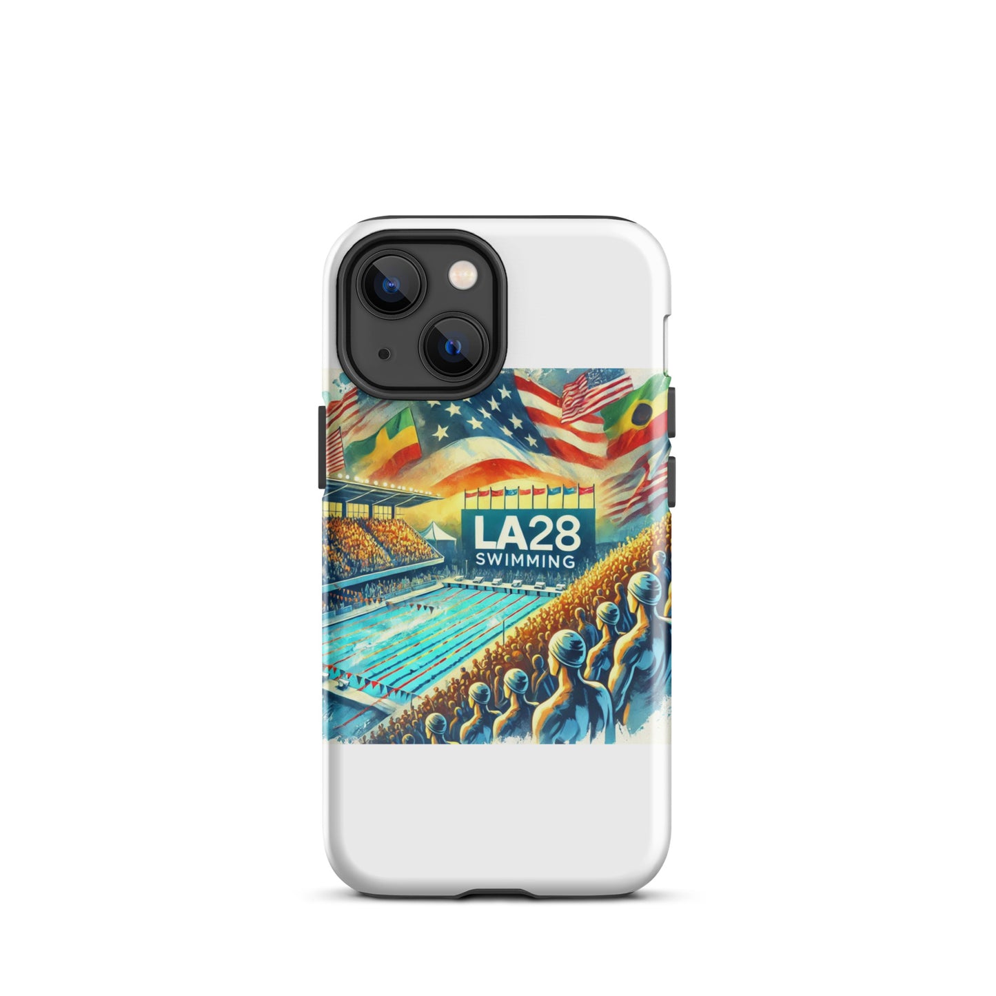Vibrant Watercolor LA28 Swimming Crowd Logo | Energetic Olympic Swimming Art iPhone Case