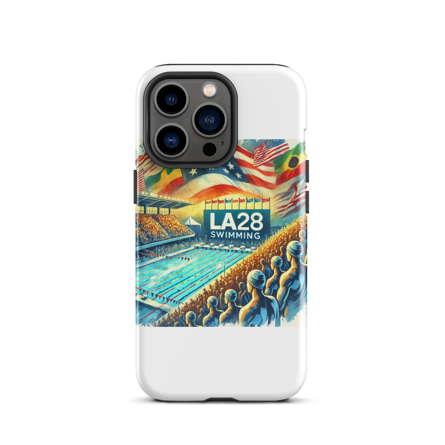 Vibrant Watercolor LA28 Swimming Crowd Logo | Energetic Olympic Swimming Art iPhone Case