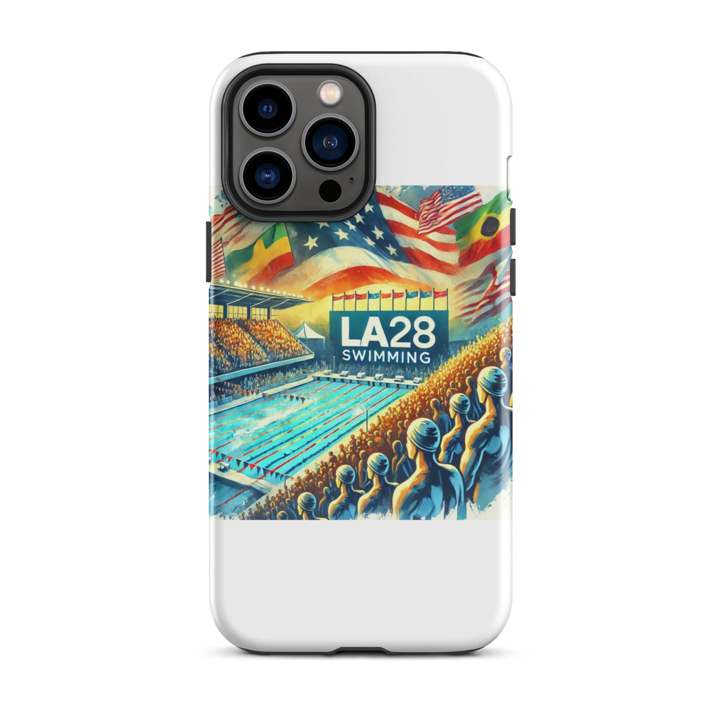 Vibrant Watercolor LA28 Swimming Crowd Logo | Energetic Olympic Swimming Art iPhone Case