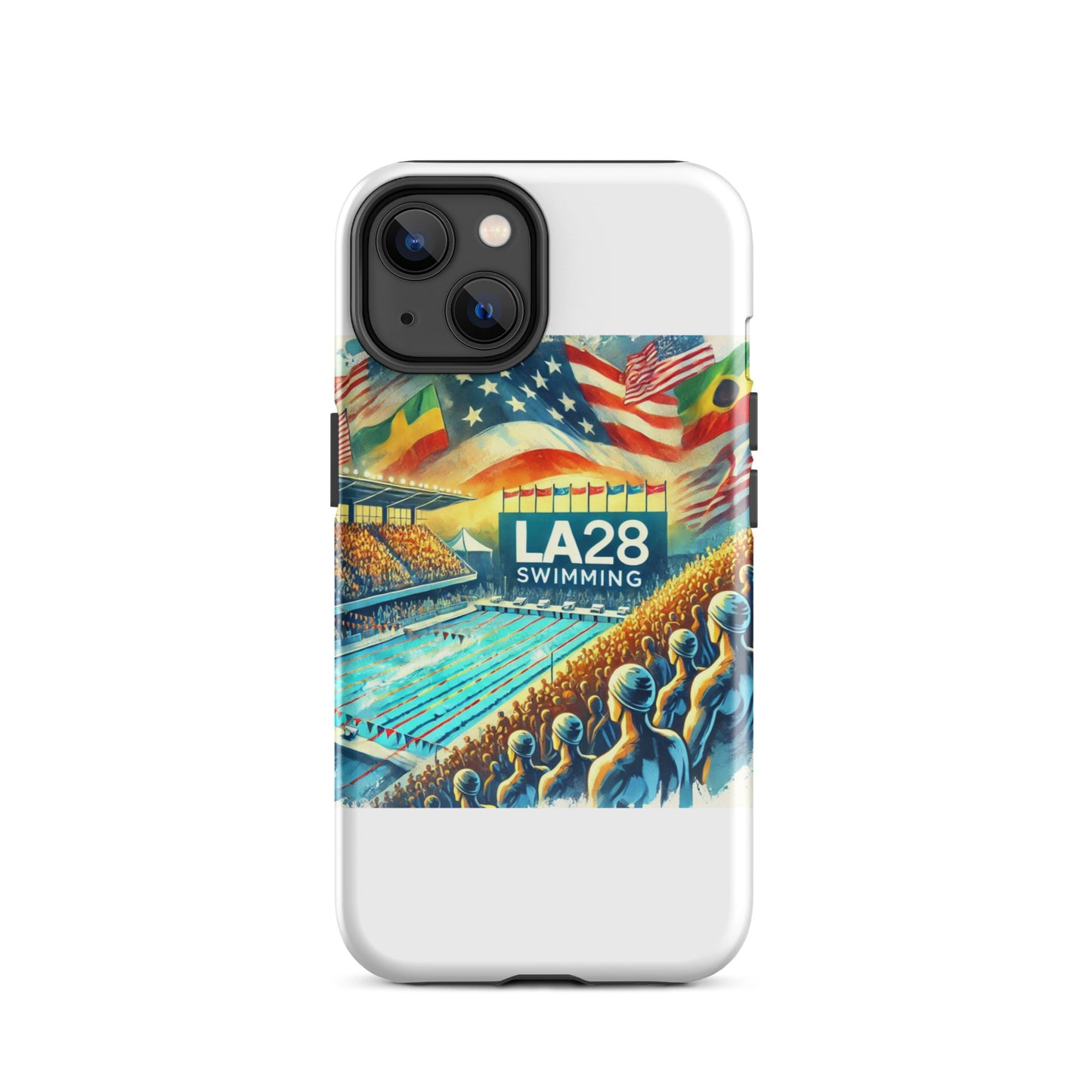 Vibrant Watercolor LA28 Swimming Crowd Logo | Energetic Olympic Swimming Art iPhone Case