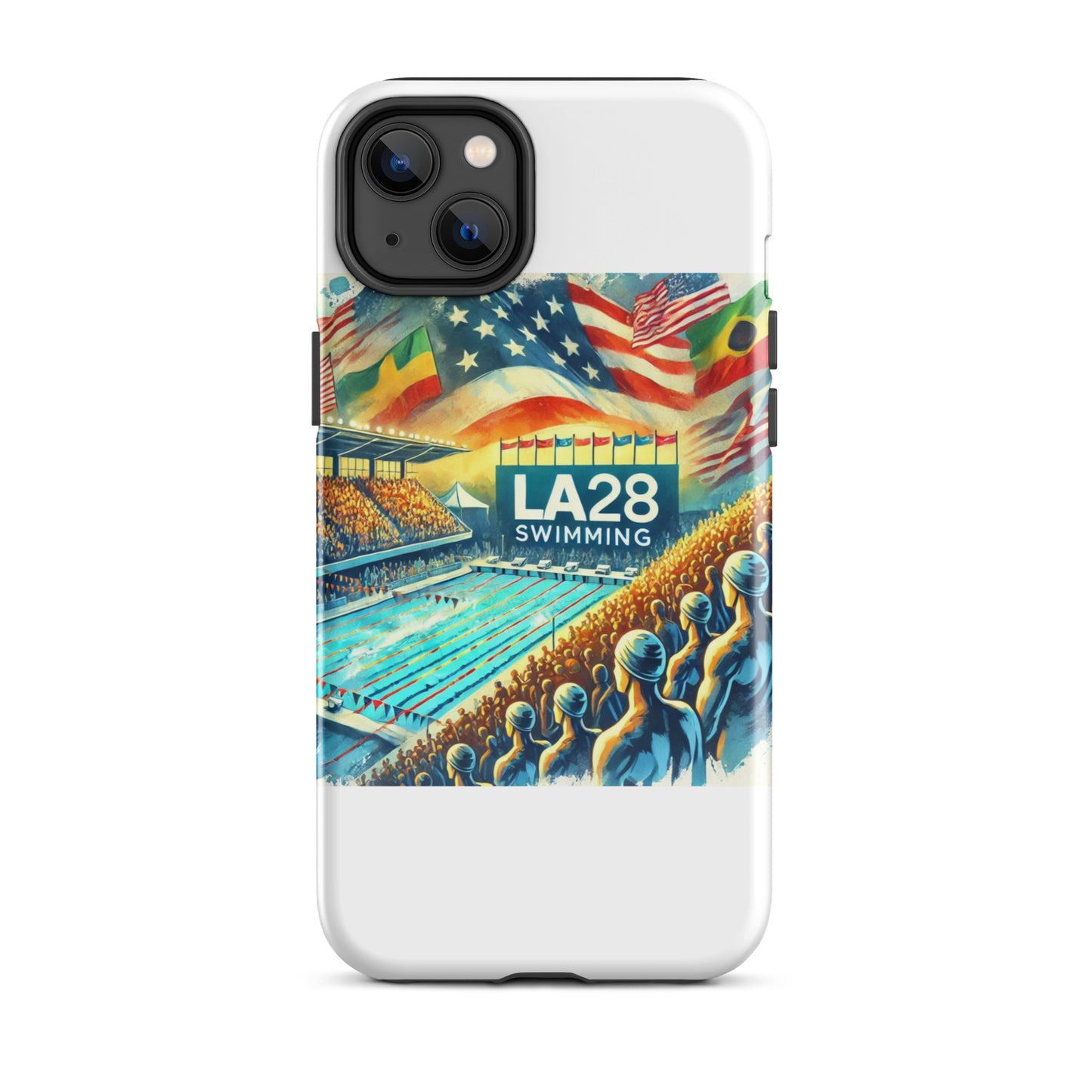 Vibrant Watercolor LA28 Swimming Crowd Logo | Energetic Olympic Swimming Art iPhone Case