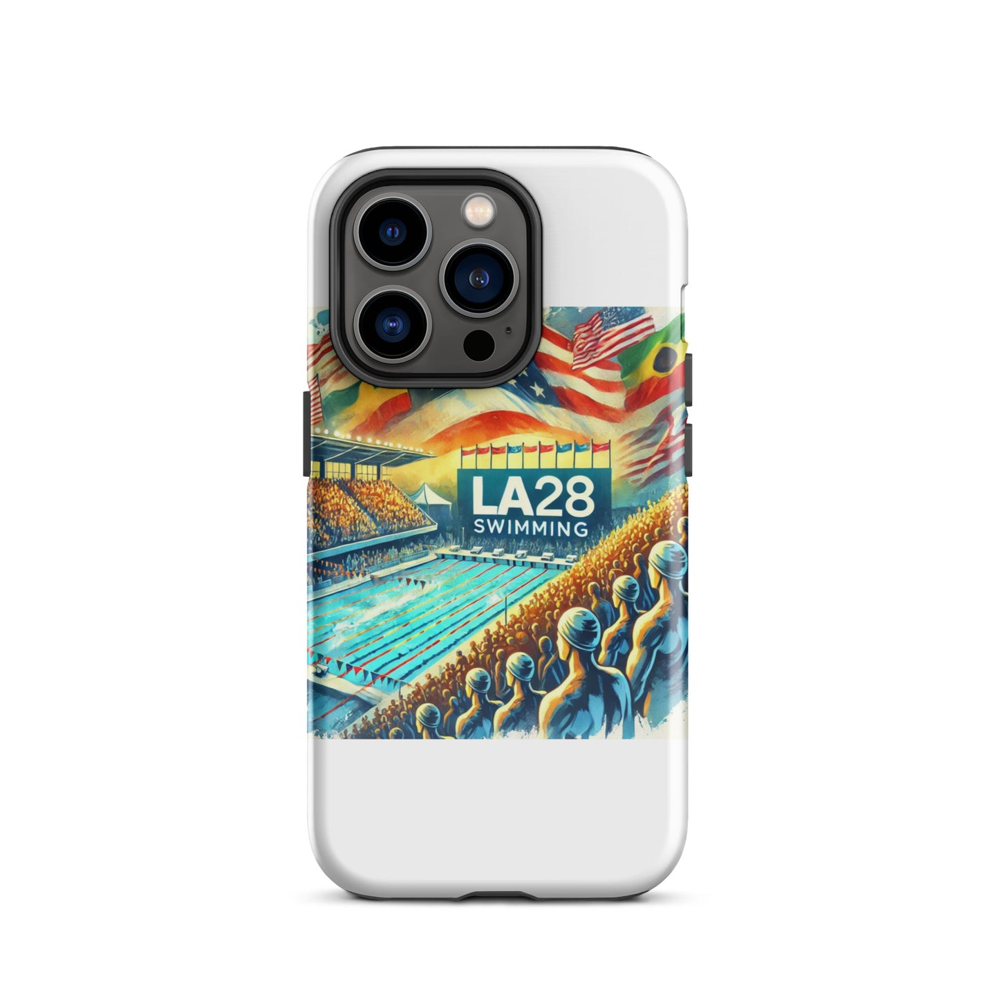 Vibrant Watercolor LA28 Swimming Crowd Logo | Energetic Olympic Swimming Art iPhone Case