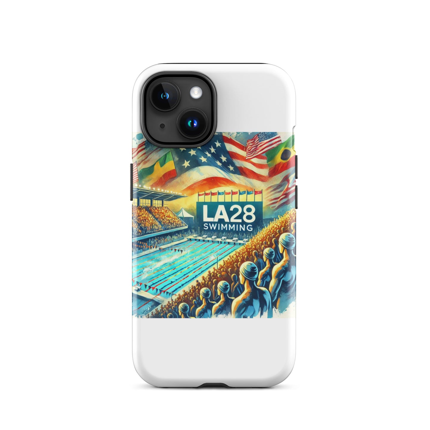 Vibrant Watercolor LA28 Swimming Crowd Logo | Energetic Olympic Swimming Art iPhone Case