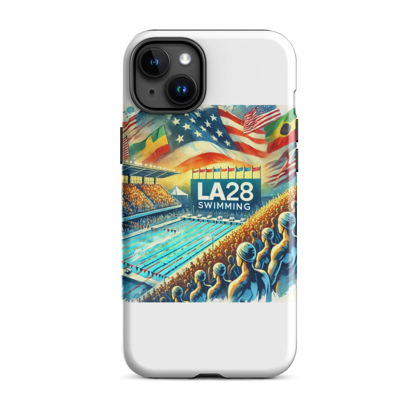 Vibrant Watercolor LA28 Swimming Crowd Logo | Energetic Olympic Swimming Art iPhone Case