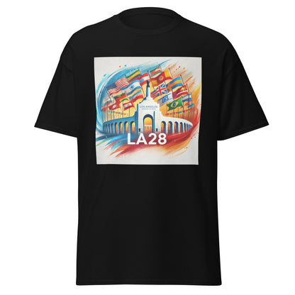 Patriotic LA28 Watercolor Logo Featuring Flags of Nations T-shirt