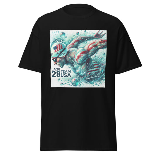 Surrealistic Watercolor Design - LA28 Team USA Swimming with US Flag T-shirt