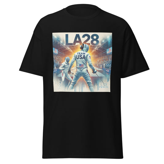 LA28 Fencing Watercolor - Team USA, Vibrant Sports Art, Fencing Competition Decor T-shirt