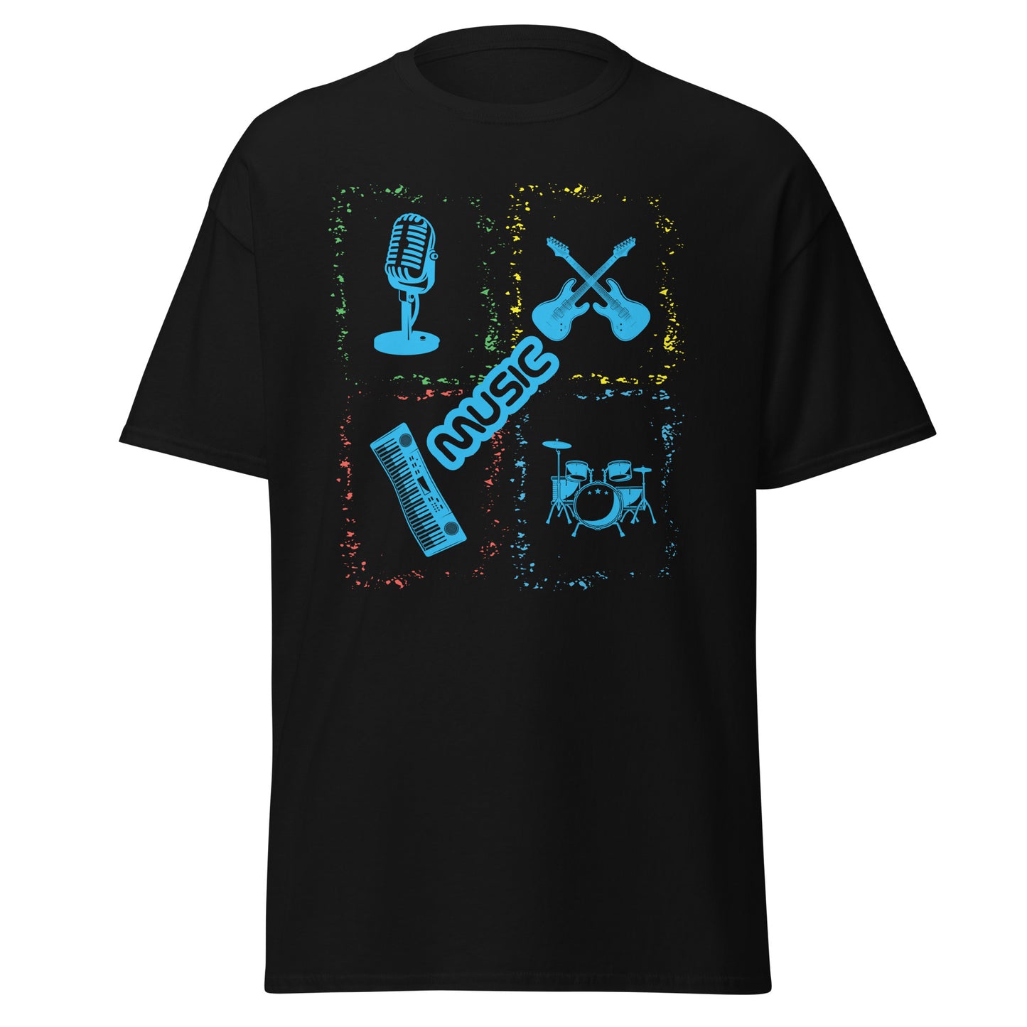 Musical Instruments Colorful Microphone Keyboard Drums Guitar T-shirt