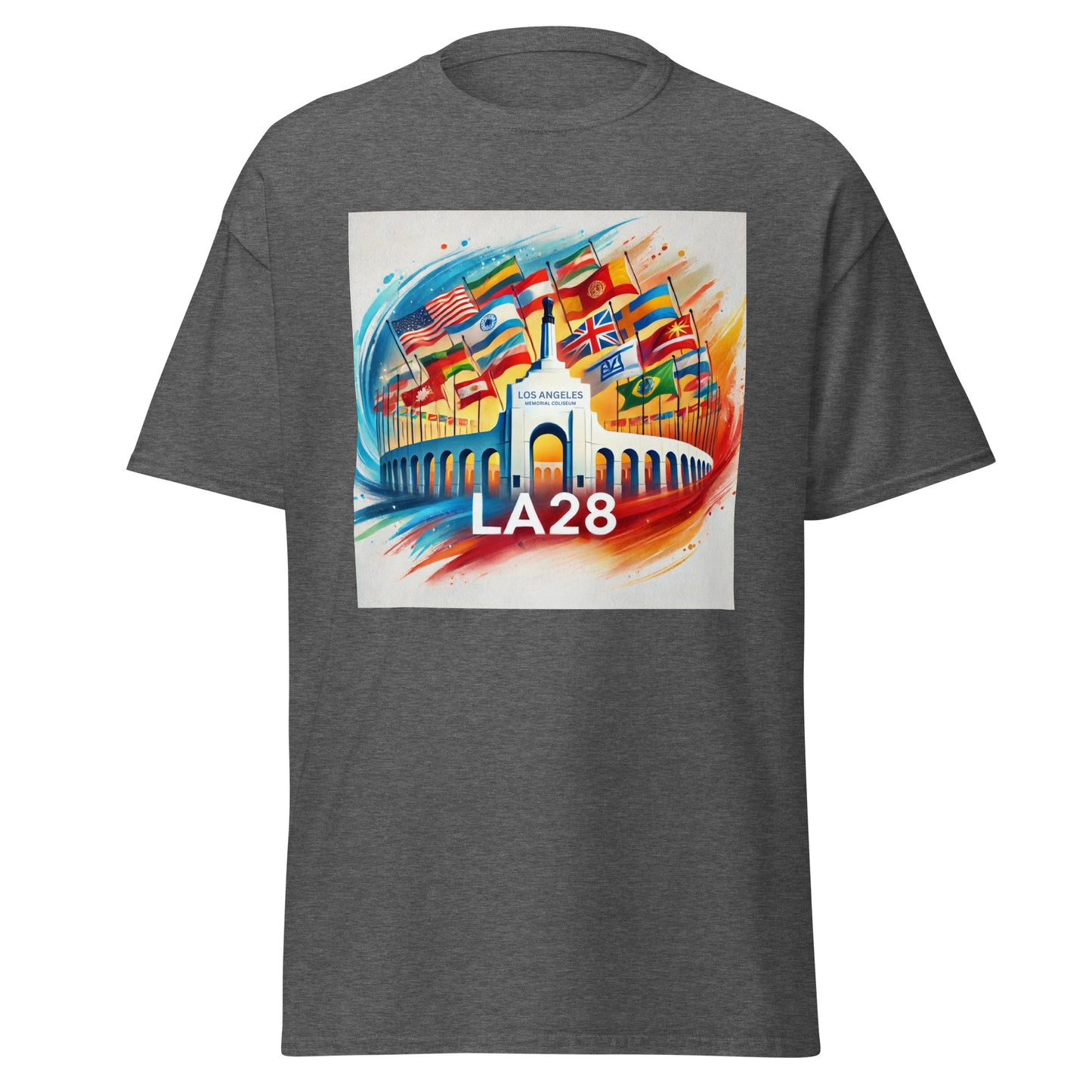 Patriotic LA28 Watercolor Logo Featuring Flags of Nations T-shirt