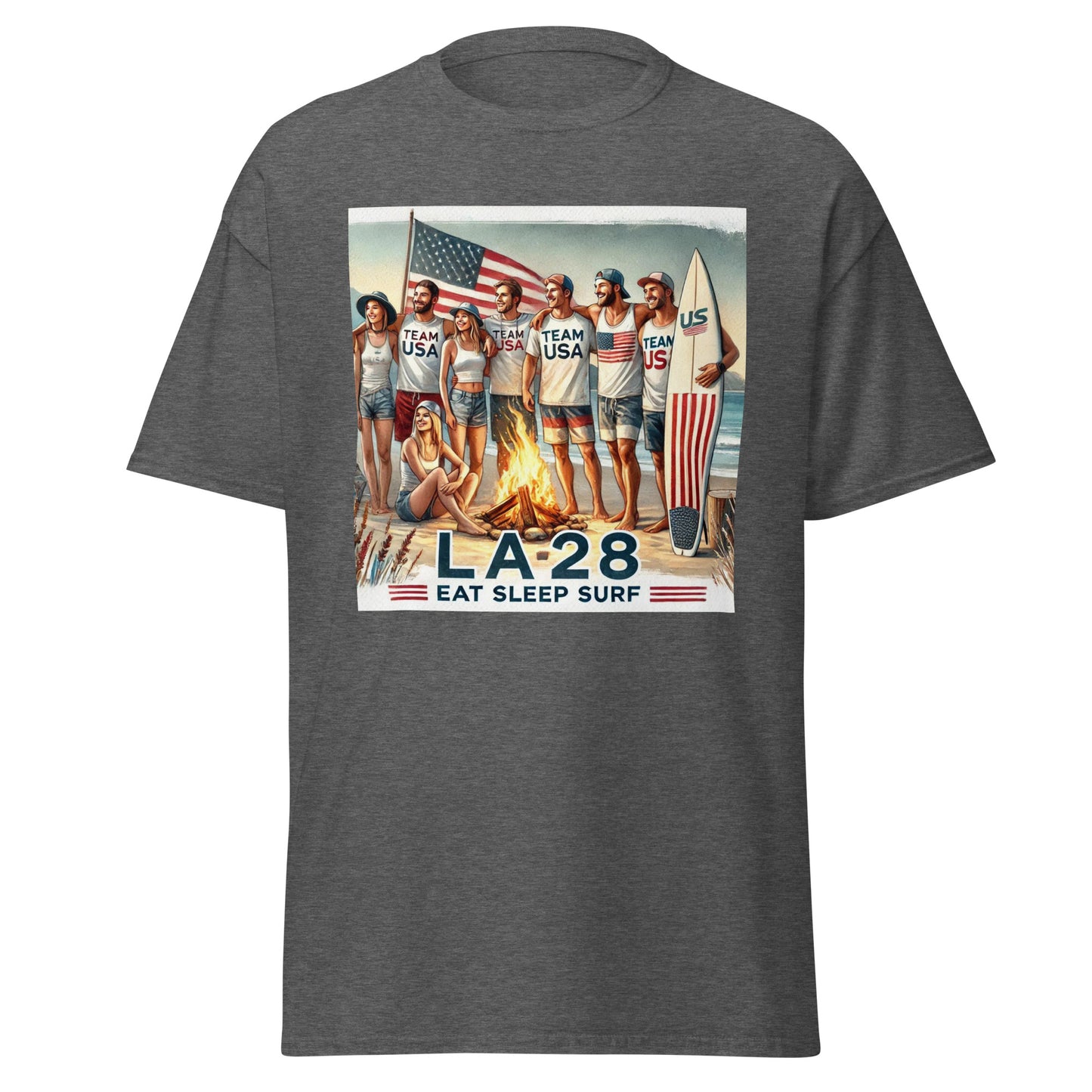 LA28 Team USA with Surfboard and Fire T-shirt
