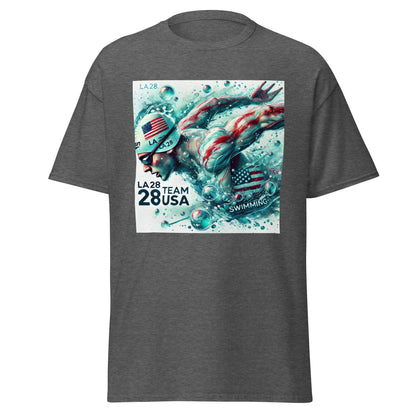 Surrealistic Watercolor Design - LA28 Team USA Swimming with US Flag T-shirt