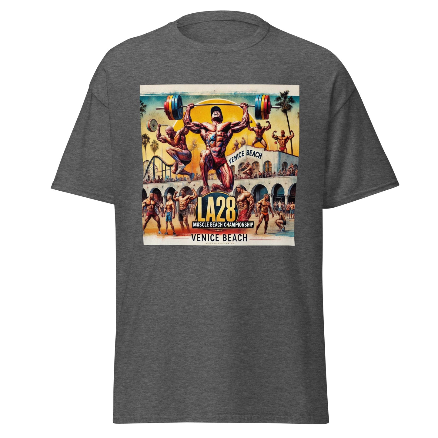 LA28 - Vibrant Muscle Beach Championship - Venice Beach Men's Competition | Southern California Art T-shirt