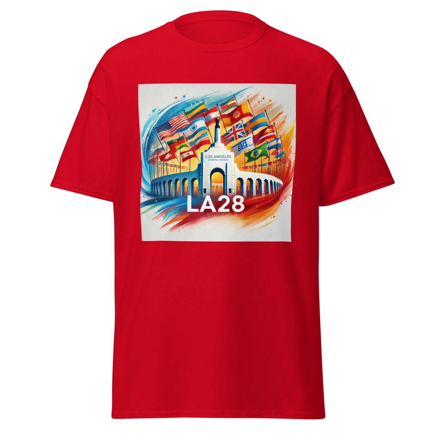 Patriotic LA28 Watercolor Logo Featuring Flags of Nations T-shirt