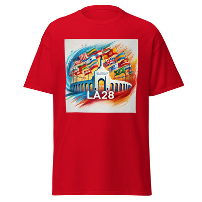 Patriotic LA28 Watercolor Logo Featuring Flags of Nations T-shirt