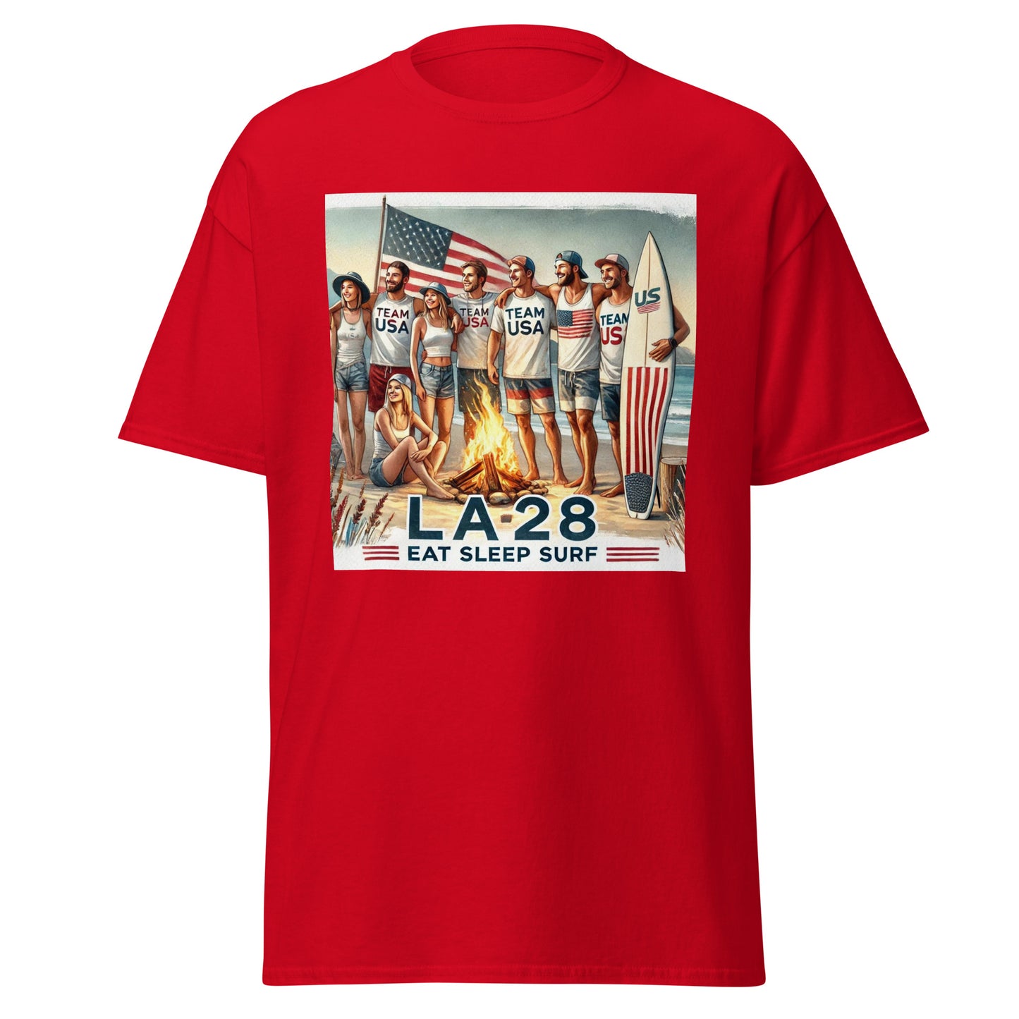 LA28 Team USA with Surfboard and Fire T-shirt