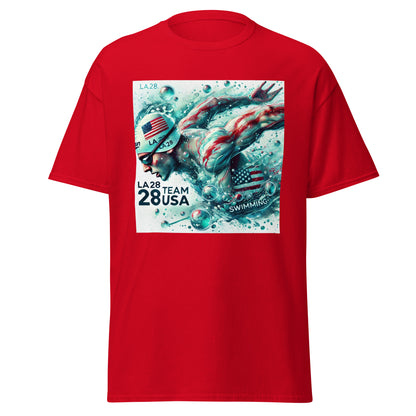 Surrealistic Watercolor Design - LA28 Team USA Swimming with US Flag T-shirt
