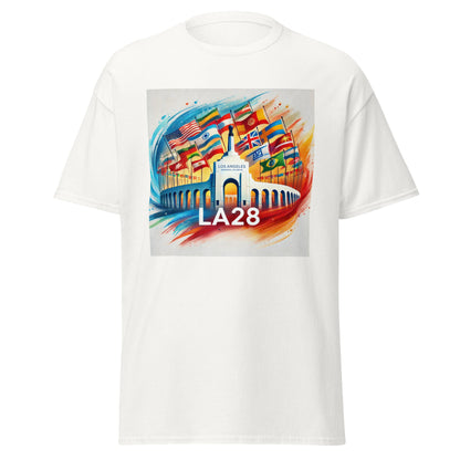Patriotic LA28 Watercolor Logo Featuring Flags of Nations T-shirt