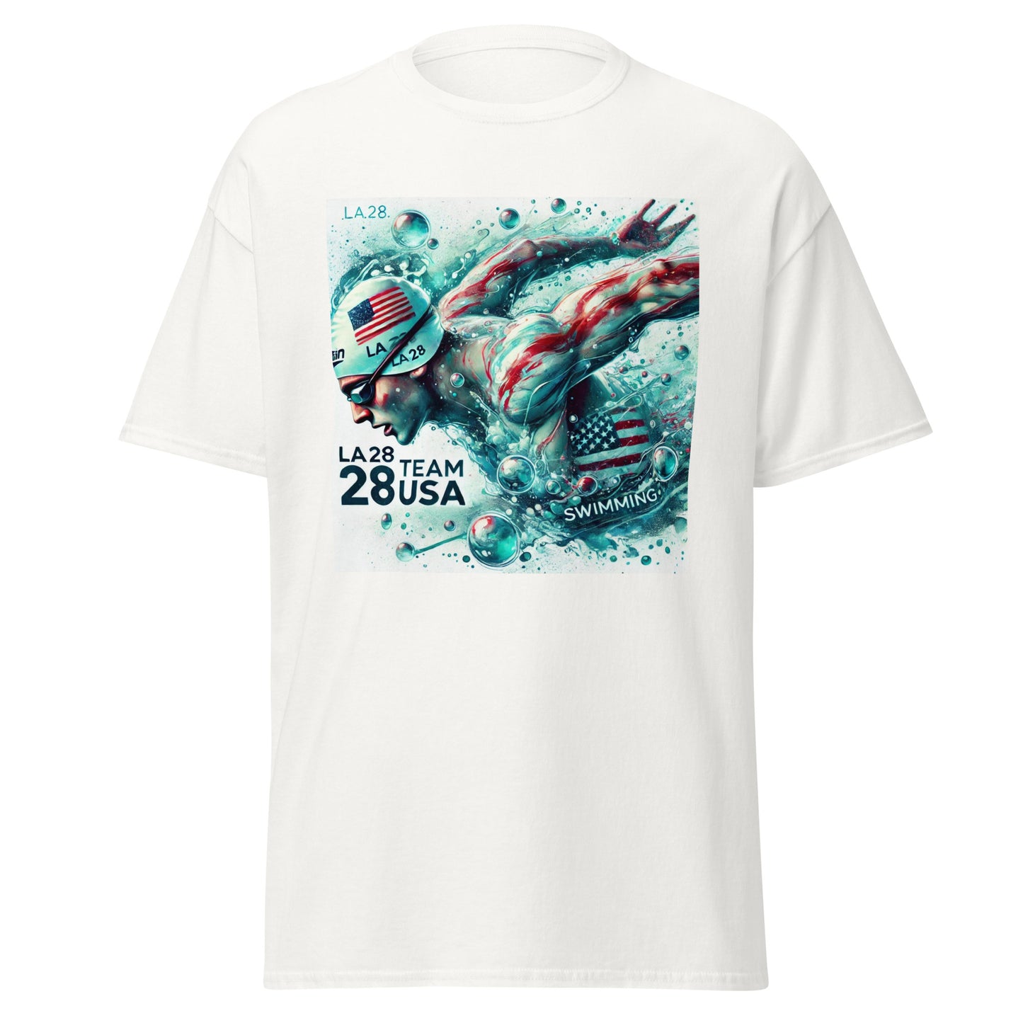Surrealistic Watercolor Design - LA28 Team USA Swimming with US Flag T-shirt