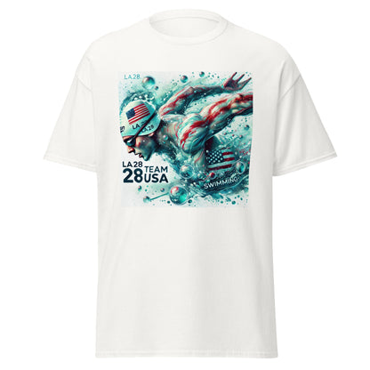 Surrealistic Watercolor Design - LA28 Team USA Swimming with US Flag T-shirt