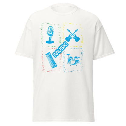 Musical Instruments Colorful Microphone Keyboard Drums Guitar T-shirt