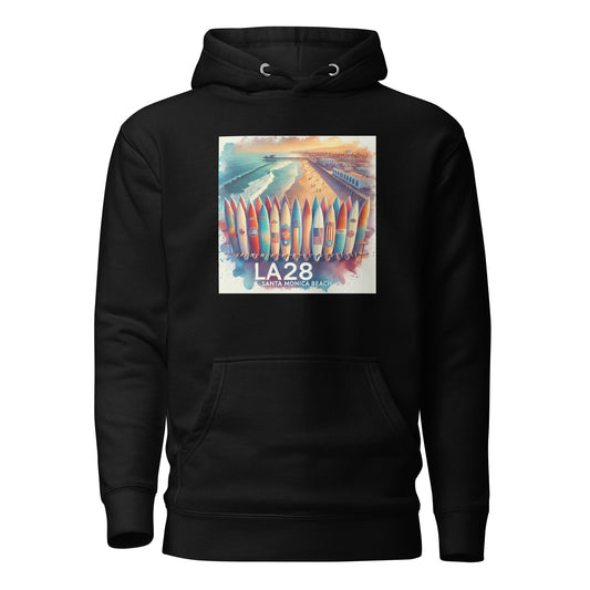 Surreal LA28 Surfboard Quiver Art Print - Santa Monica Beach Hoodie