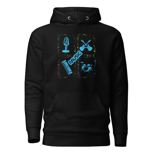 Musical Instruments Colorful Microphone Keyboard Drums Guitar Hoodie