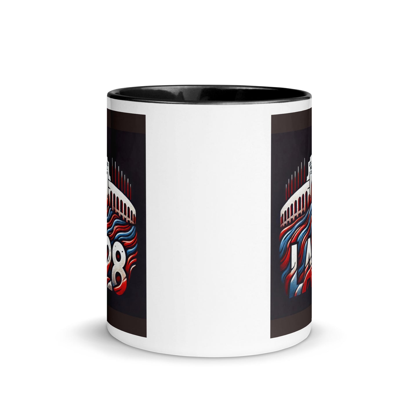 Patriotic Hat LA28 Logo with Los Angeles Memorial Coliseum Outline Color Mug