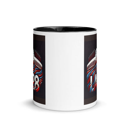 Patriotic Hat LA28 Logo with Los Angeles Memorial Coliseum Outline Color Mug