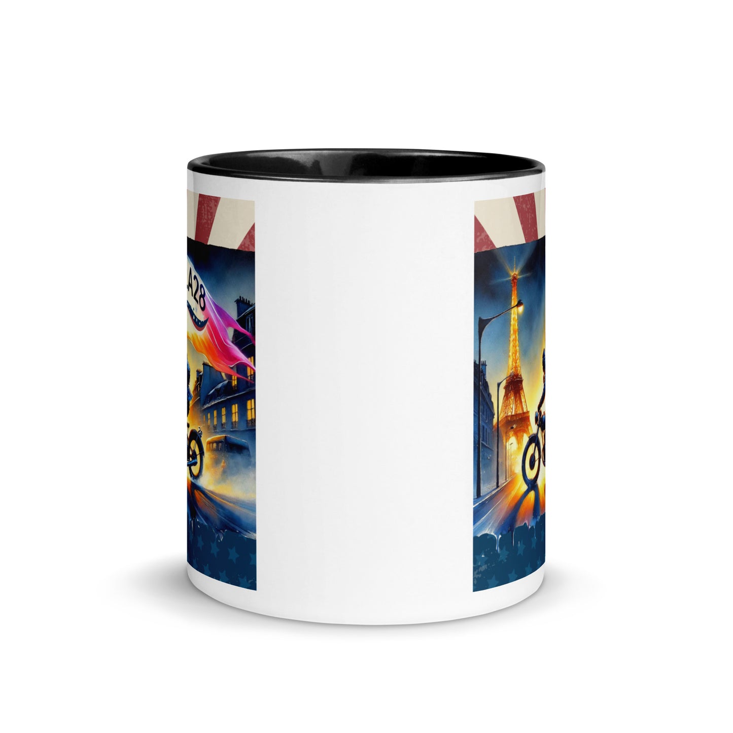 Cruisin to LA28" Vibrant Watercolor Painting – Olympic Spirit with Eiffel Tower Color Mug