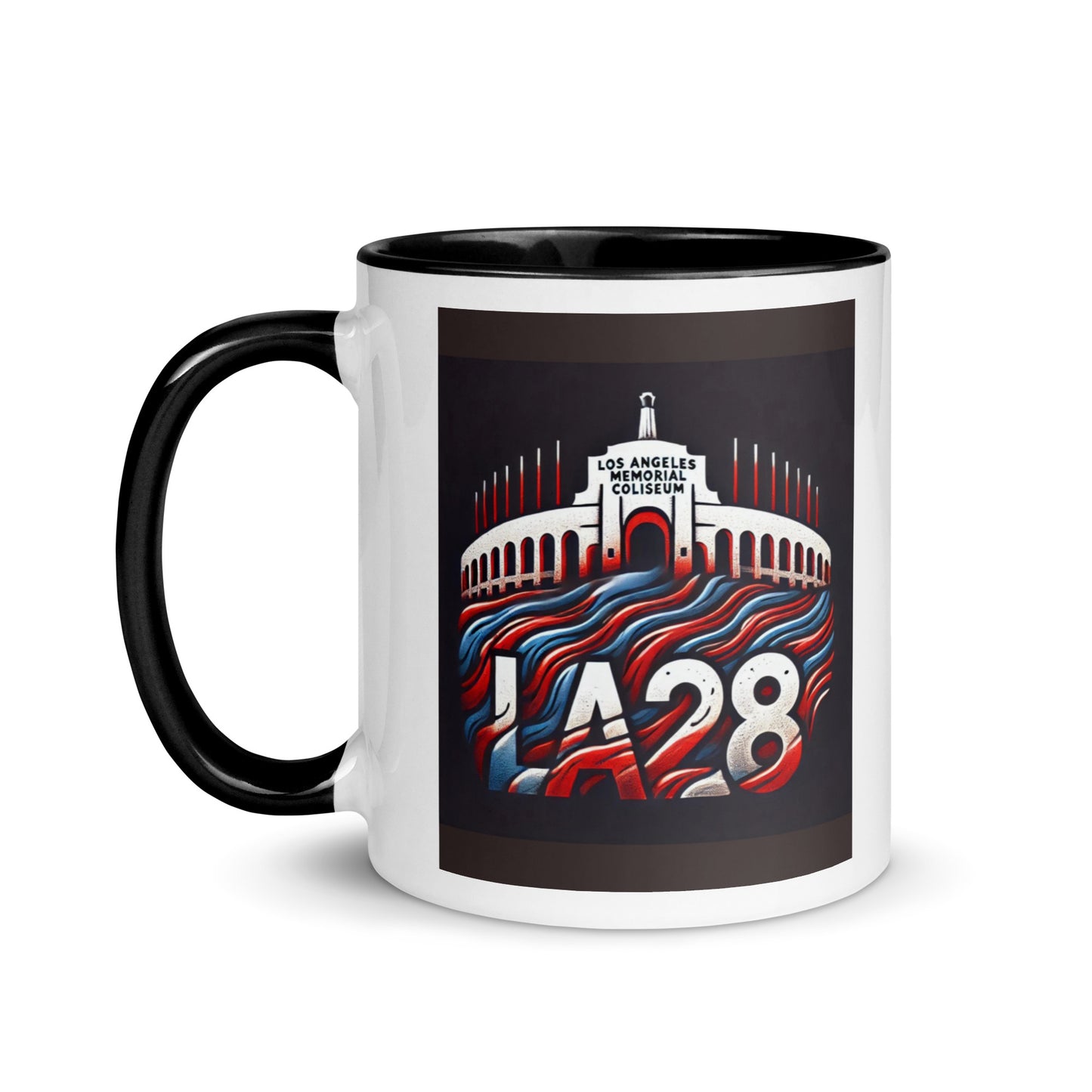 Patriotic Hat LA28 Logo with Los Angeles Memorial Coliseum Outline Color Mug