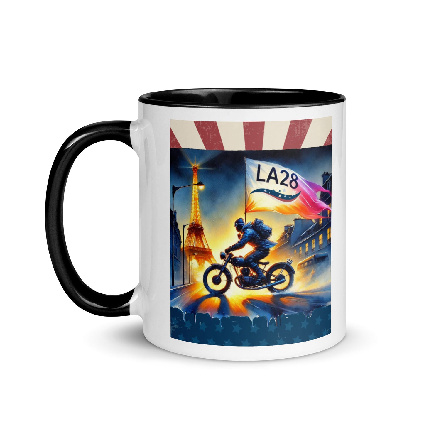 Cruisin to LA28" Vibrant Watercolor Painting – Olympic Spirit with Eiffel Tower Color Mug