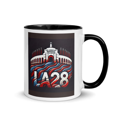 Patriotic LA28 Logo with Los Angeles Memorial Coliseum Outline Color Mug