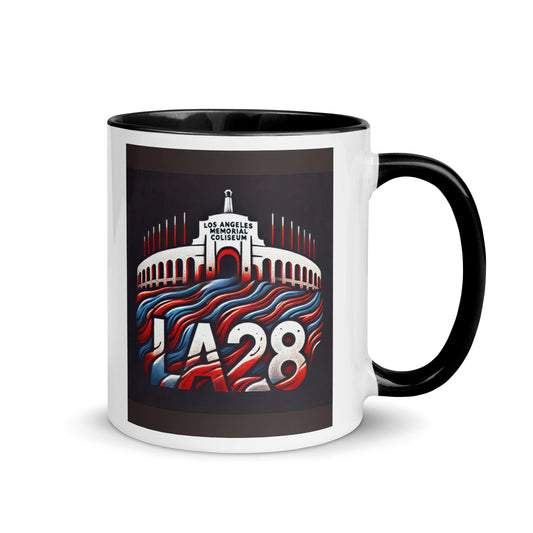 Patriotic Hat LA28 Logo with Los Angeles Memorial Coliseum Outline Color Mug