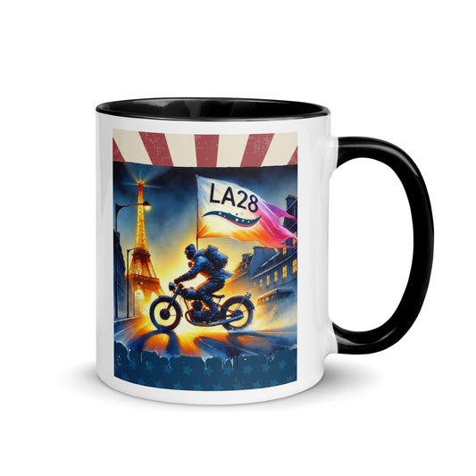 Cruisin to LA28" Vibrant Watercolor Painting – Olympic Spirit with Eiffel Tower Color Mug