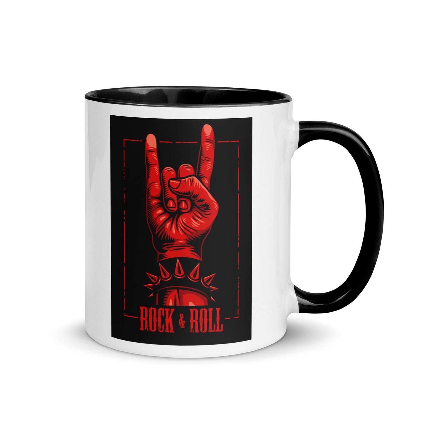 Rock and Roll Red Hand Gesture with Spike Bracelet Color Mug
