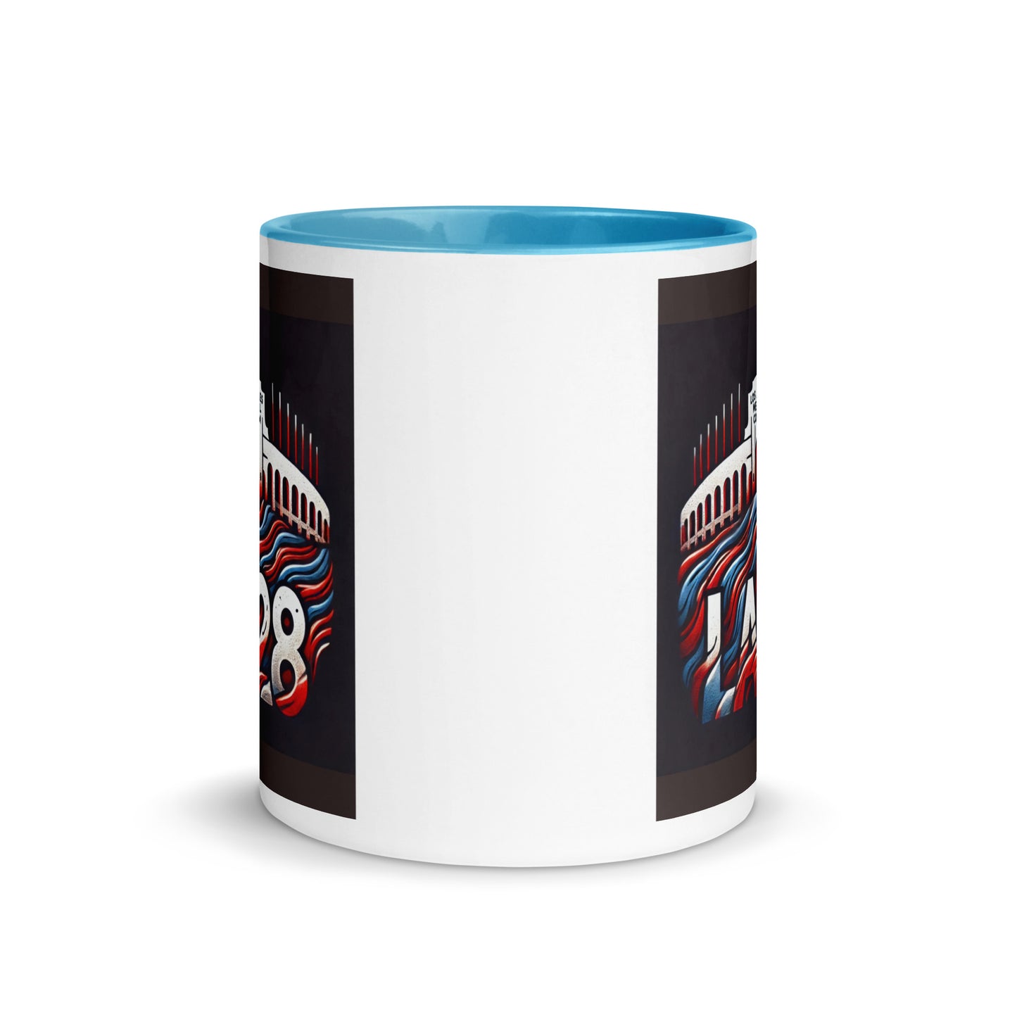 Patriotic Hat LA28 Logo with Los Angeles Memorial Coliseum Outline Color Mug
