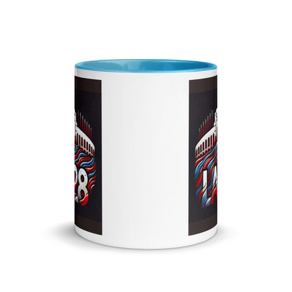 Patriotic Hat LA28 Logo with Los Angeles Memorial Coliseum Outline Color Mug
