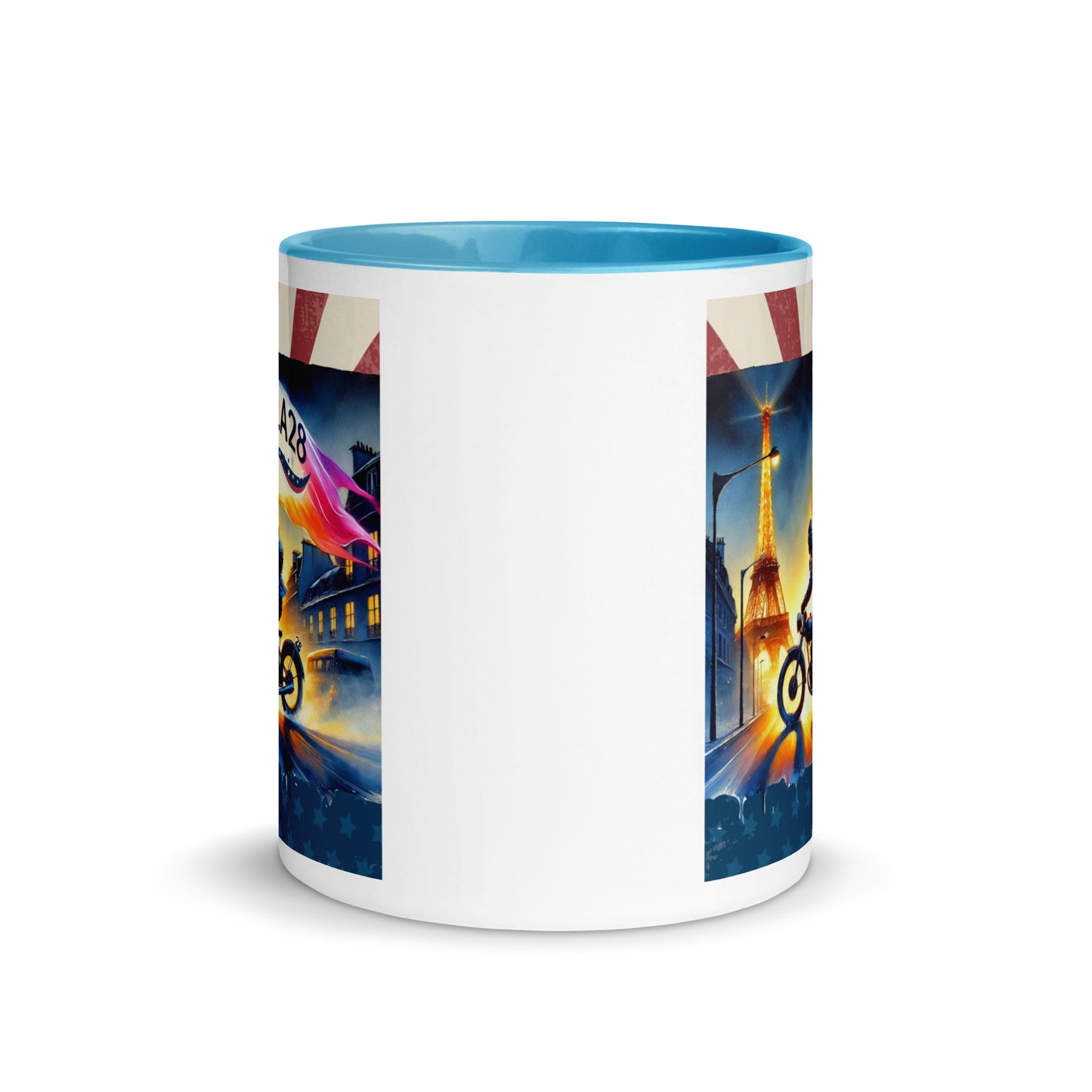 Cruisin to LA28" Vibrant Watercolor Painting – Olympic Spirit with Eiffel Tower Color Mug
