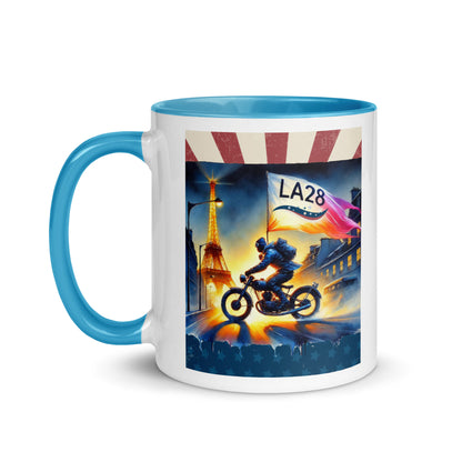 Cruisin to LA28" Vibrant Watercolor Painting – Olympic Spirit with Eiffel Tower Color Mug