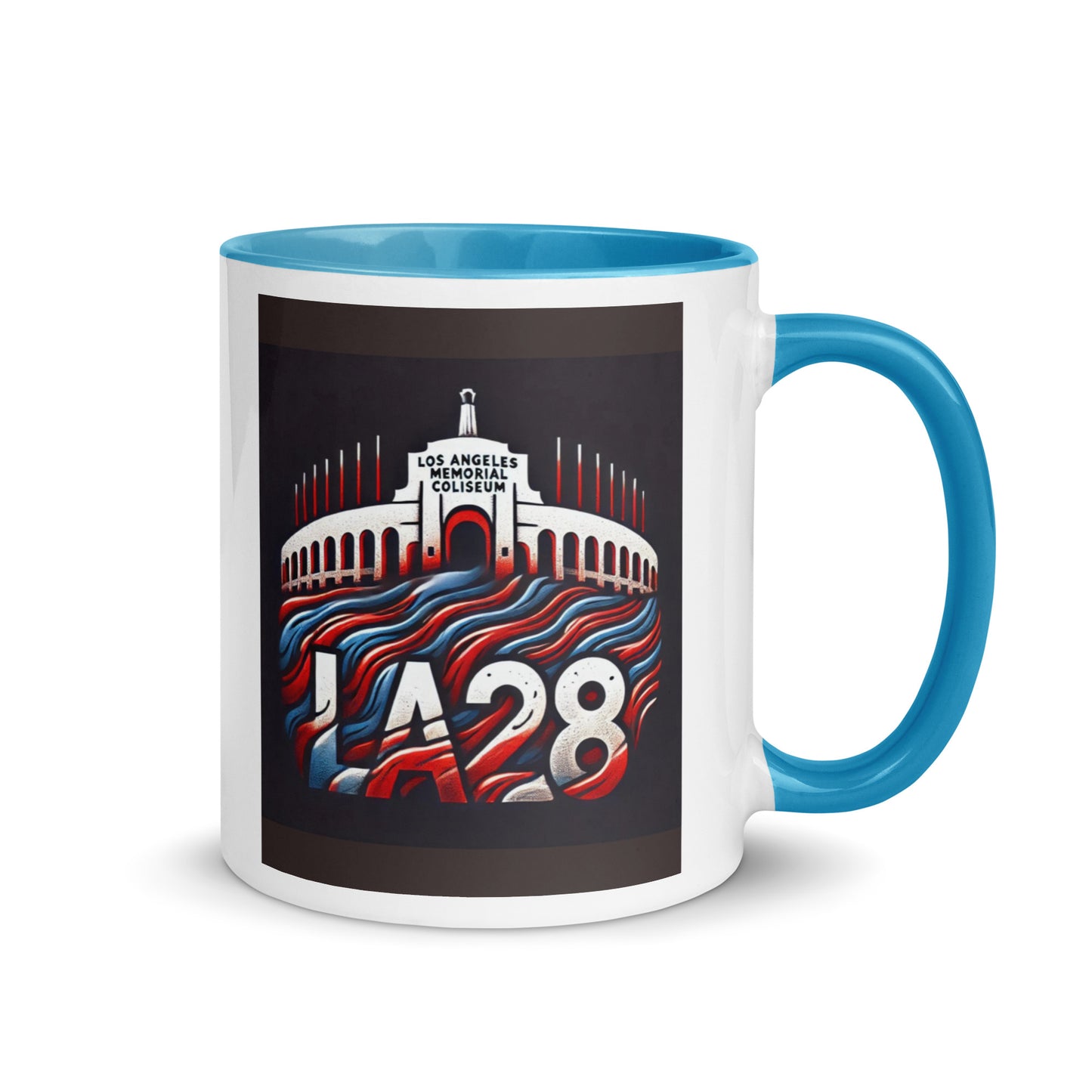 Patriotic LA28 Logo with Los Angeles Memorial Coliseum Outline Color Mug