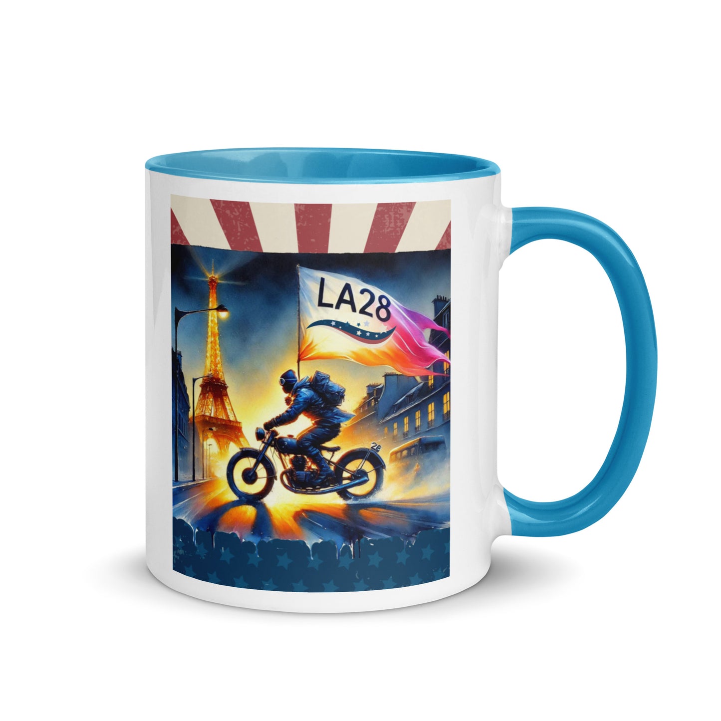 Cruisin to LA28" Vibrant Watercolor Painting – Olympic Spirit with Eiffel Tower Color Mug