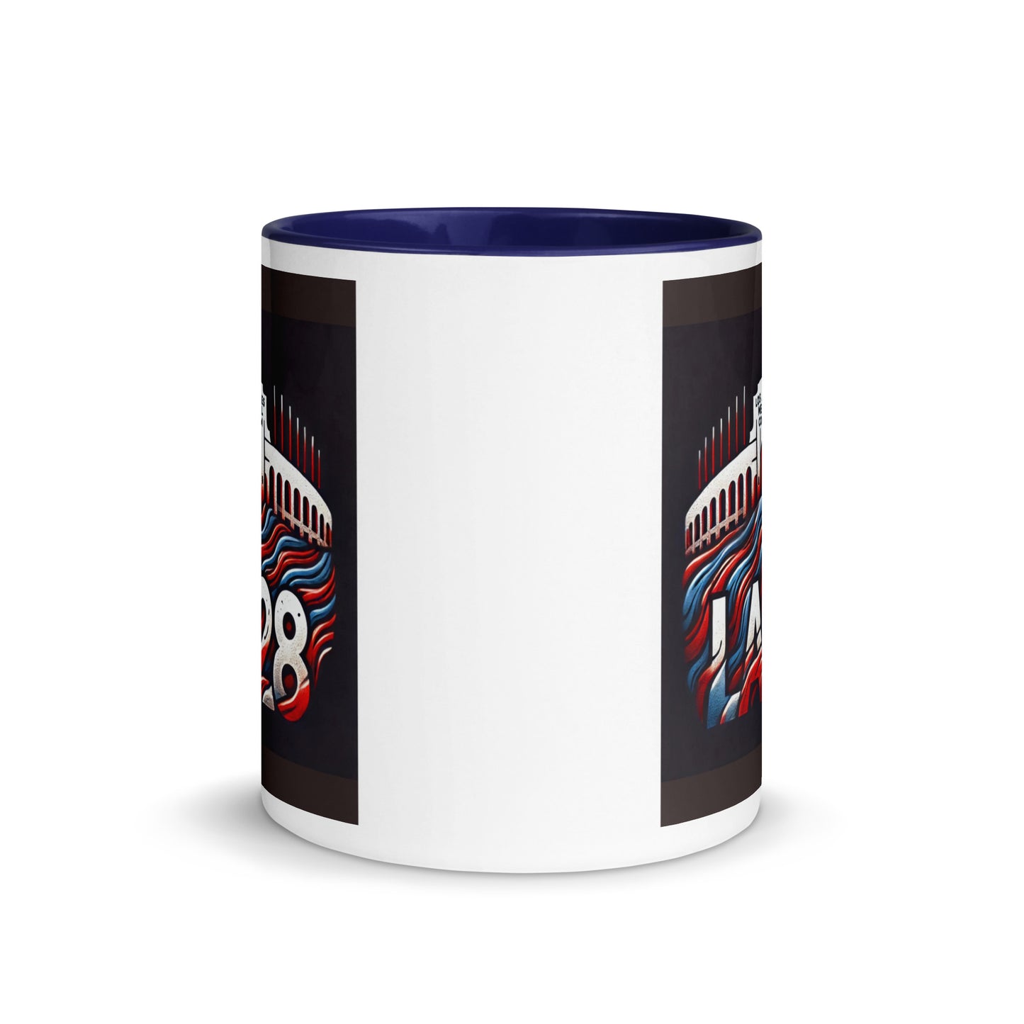 Patriotic Hat LA28 Logo with Los Angeles Memorial Coliseum Outline Color Mug