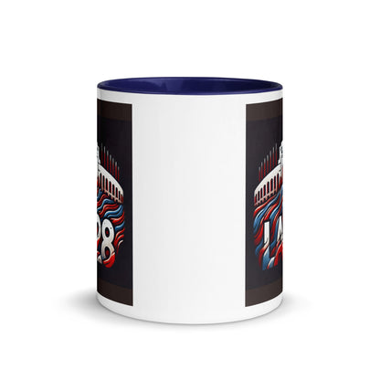 Patriotic Hat LA28 Logo with Los Angeles Memorial Coliseum Outline Color Mug