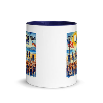 Watercolor Los Angeles Ocean, Beach Scene with LA28 Sign and Live Rock and Roll Band Color Mug