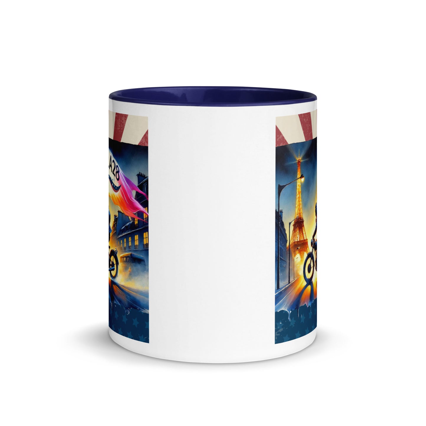 Cruisin to LA28" Vibrant Watercolor Painting – Olympic Spirit with Eiffel Tower Color Mug