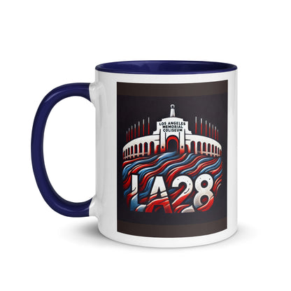 Patriotic LA28 Logo with Los Angeles Memorial Coliseum Outline Color Mug