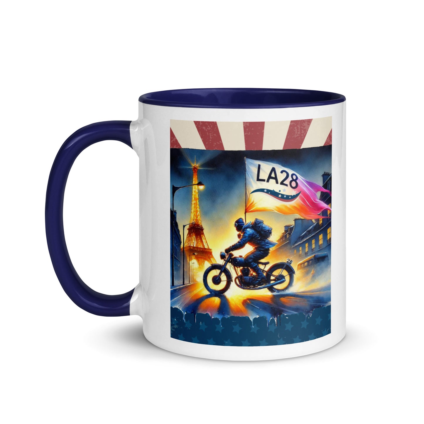 Cruisin to LA28" Vibrant Watercolor Painting – Olympic Spirit with Eiffel Tower Color Mug